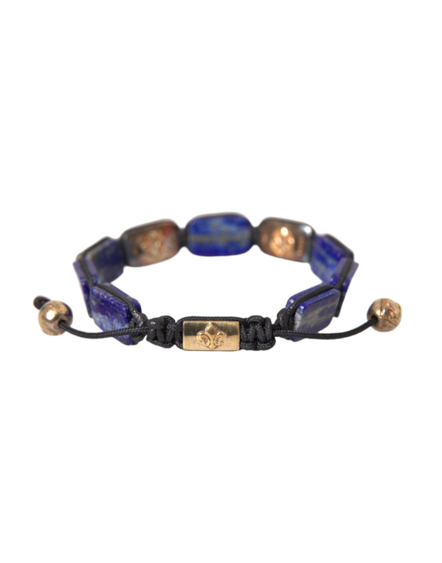 Nialaya Flat Bead Blue Lapis White CZ 925 Bracelet Mens