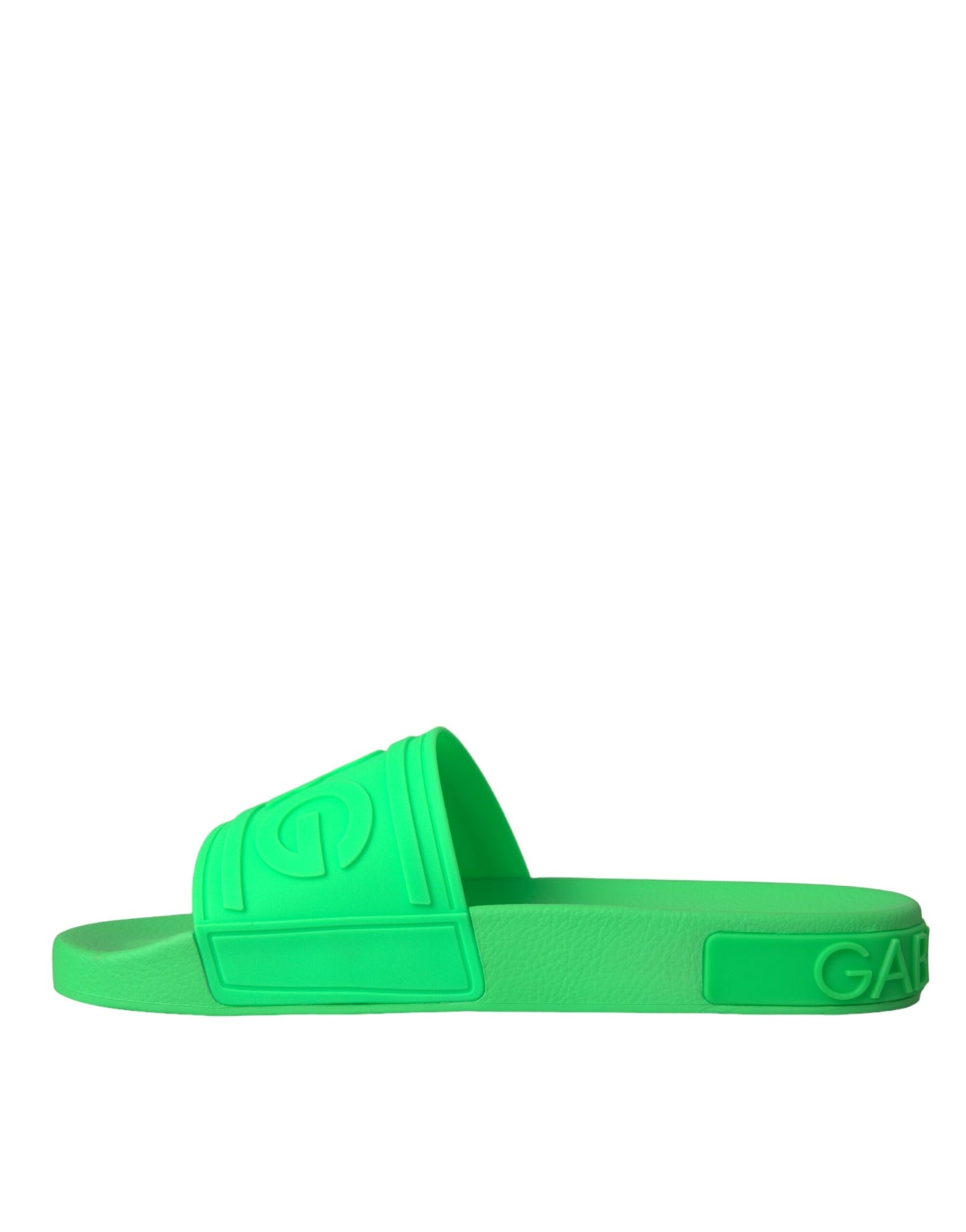 Dolce & Gabbana Green Leather Slides Sandals Beachwear Shoes