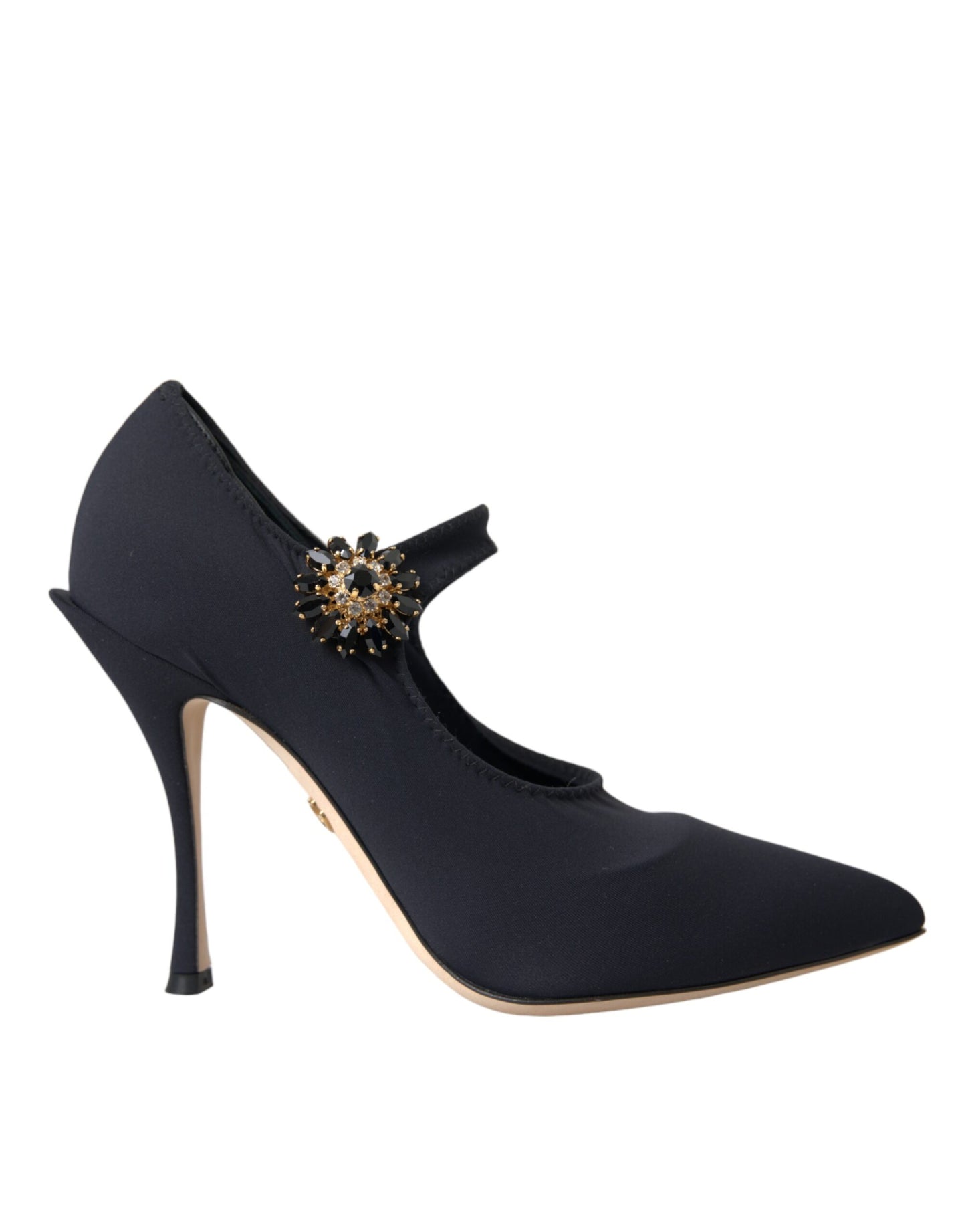 Dolce & Gabbana Black Mary Jane Jersey Crystal Pumps Shoes