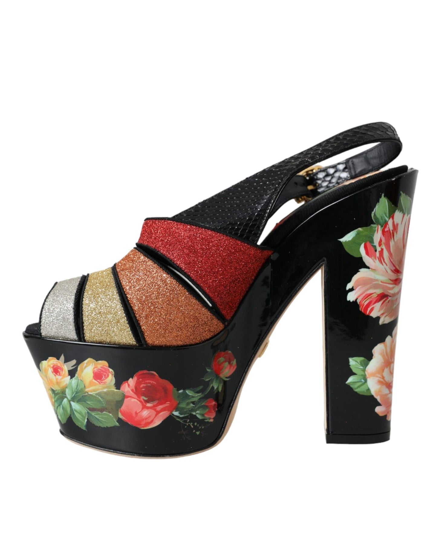 Dolce & Gabbana Multicolor Floral Crystal Platform Sandals Shoes