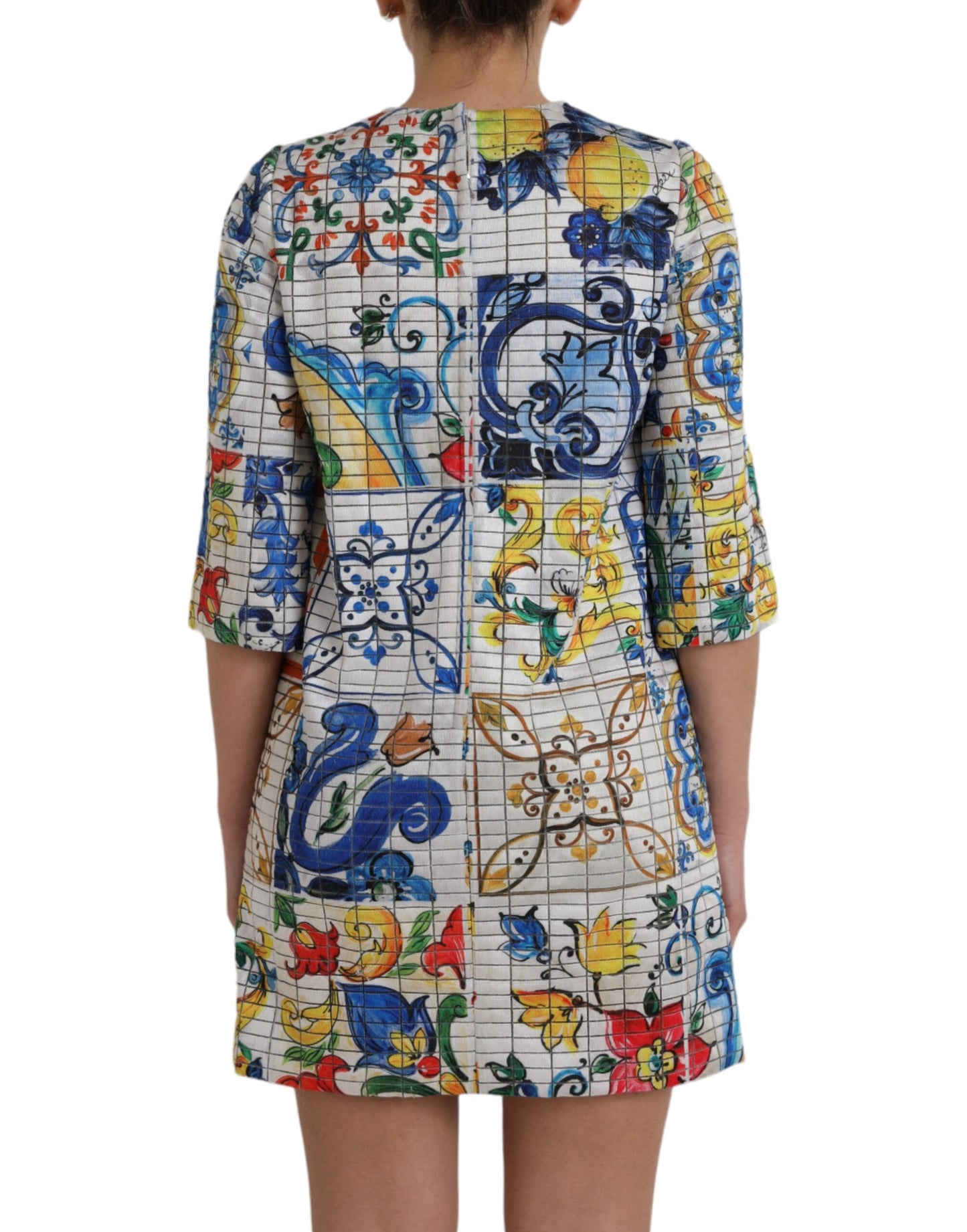 Dolce & Gabbana Multicolor Majolica 3/4 Sleeves Shift Dress