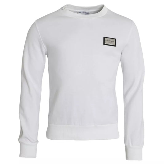 Dolce & Gabbana White Cotton Logo Pullover Sweatshirt Sweater