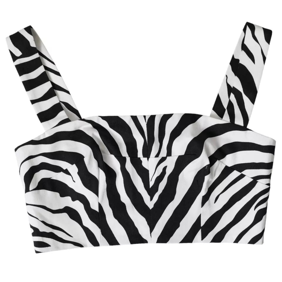 Dolce & Gabbana Black White Zebra Sleeveless Bustier Crop Top