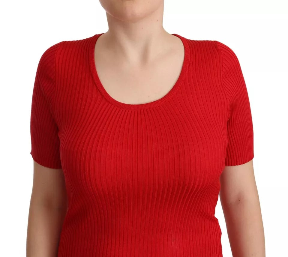 Dolce & Gabbana Red Silk T-shirt Short Sleeve Top Blouse