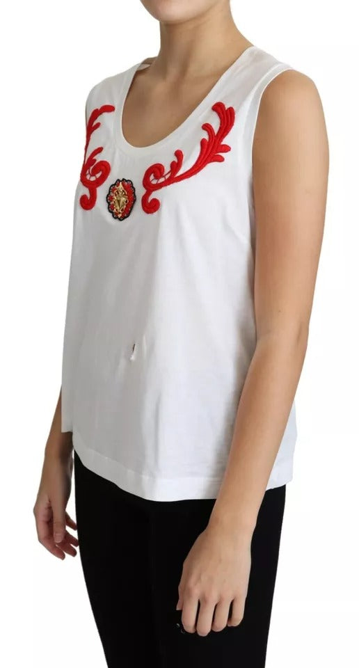 Dolce & Gabbana White Cotton Heart Applique Sleeveless Tank Top