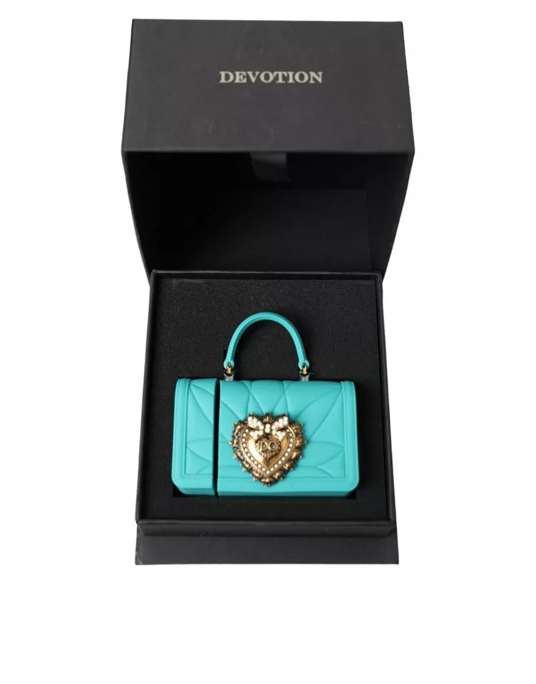 Dolce & Gabbana Turquoise Silicone Devotion Heart Bag Cover Hand Airpods Case - KALAJ