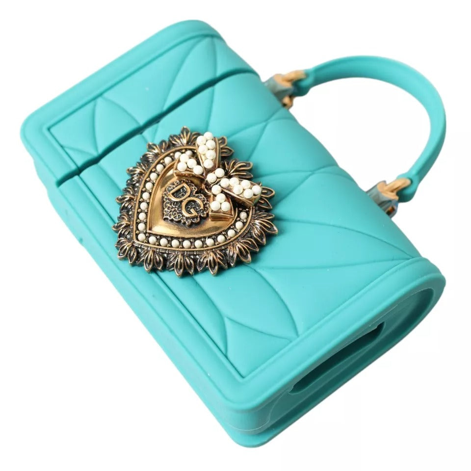 Dolce & Gabbana Turquoise Silicone Devotion Heart Bag Cover Hand Airpods Case - KALAJ