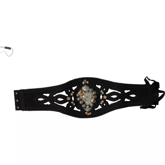 Dolce & Gabbana Black Canvas Embellished Waist Women Belt - KALAJ