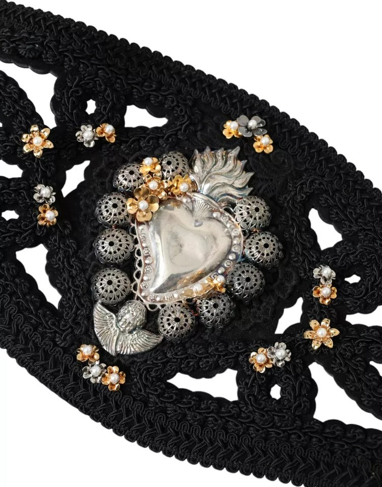 Dolce & Gabbana Black Canvas Embellished Waist Women Belt - KALAJ