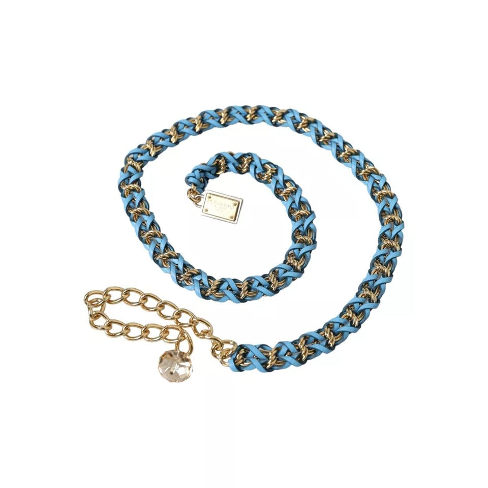 Dolce & Gabbana Blue Braided Gold Brass Chain Waist Belt - KALAJ