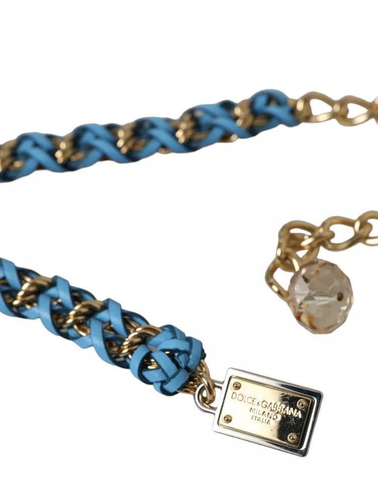 Dolce & Gabbana Blue Braided Gold Brass Chain Waist Belt - KALAJ