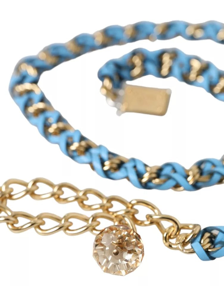 Dolce & Gabbana Blue Braided Gold Brass Chain Waist Belt - KALAJ