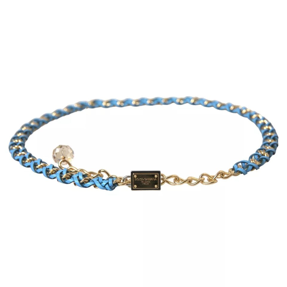 Dolce & Gabbana Blue Braided Gold Brass Chain Waist Belt - KALAJ