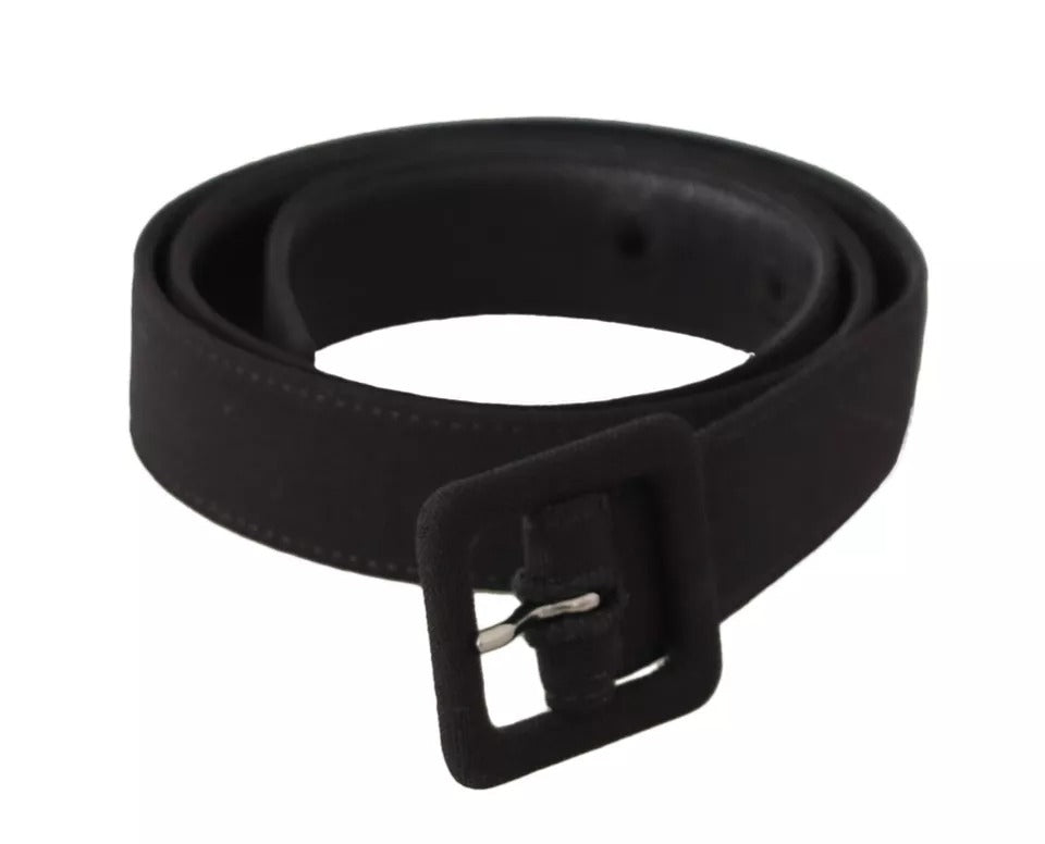 Dolce & Gabbana Black Velvet Leather Logo Waist Buckle Belt - KALAJ