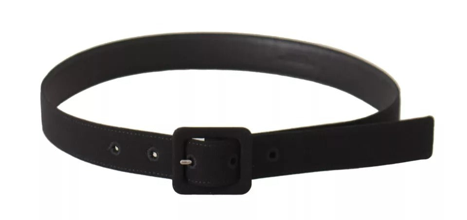 Dolce & Gabbana Black Velvet Leather Logo Waist Buckle Belt - KALAJ