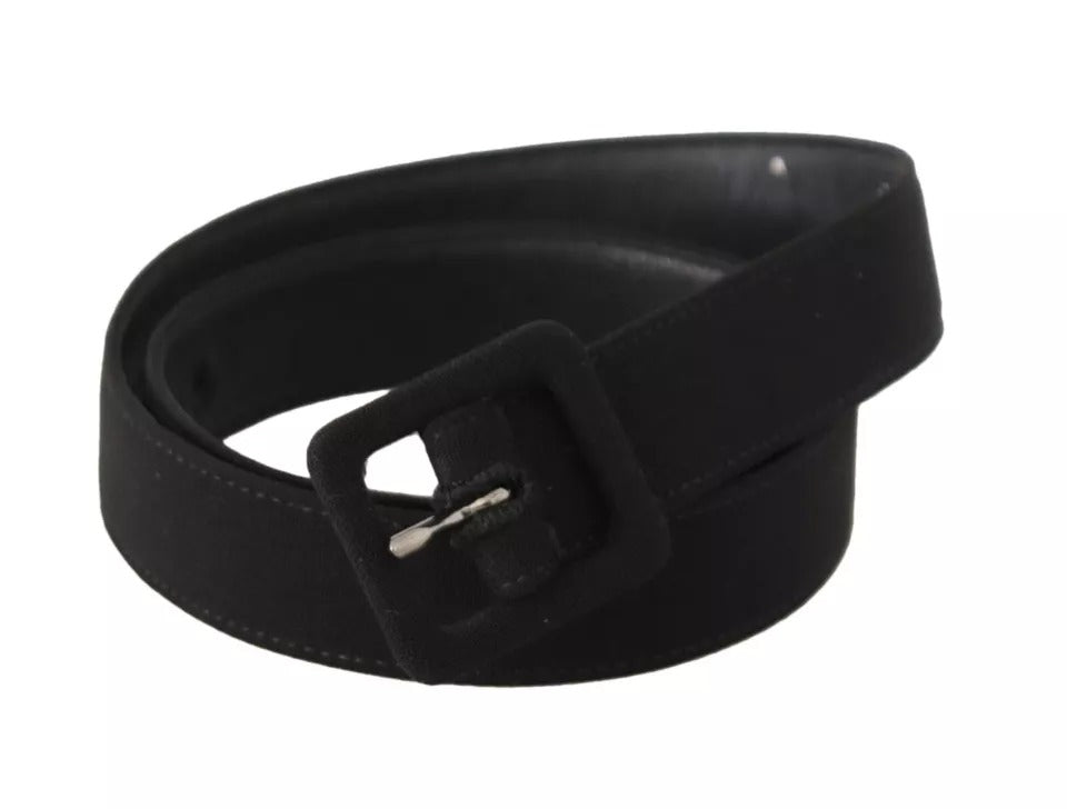 Dolce & Gabbana Black Velvet Leather Logo Waist Buckle Belt - KALAJ