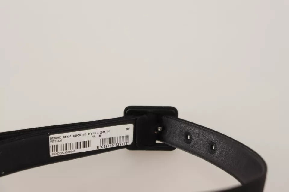 Dolce & Gabbana Black Velvet Leather Logo Waist Buckle Belt - KALAJ