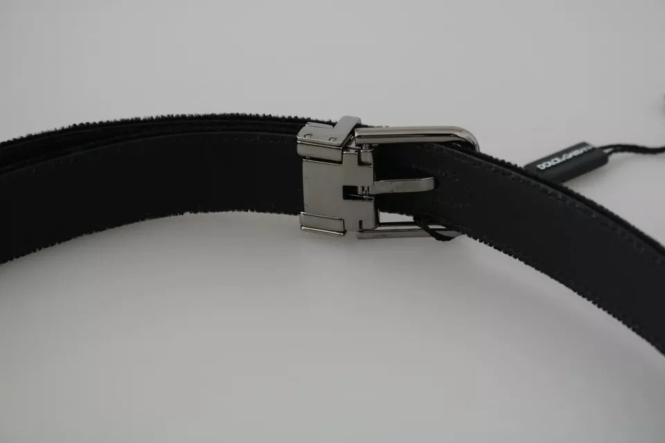 Dolce & Gabbana Black Velvet Leather Silver Buckle Belt - KALAJ