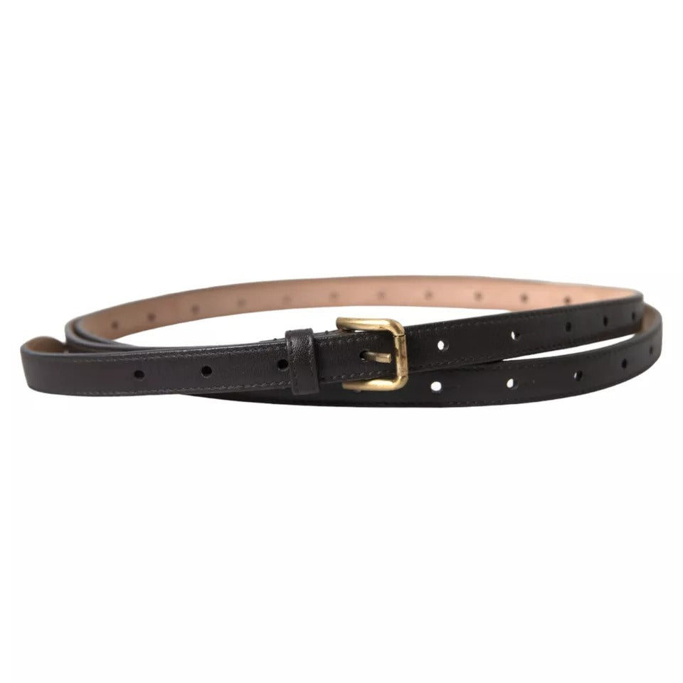 Dolce & Gabbana Dark Brown Leather Gold Metal Buckle Women Belt - KALAJ