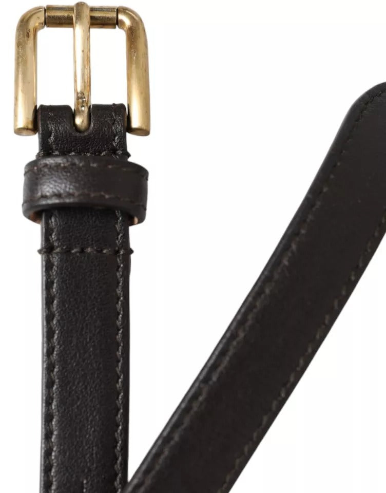 Dolce & Gabbana Dark Brown Leather Gold Metal Buckle Women Belt - KALAJ