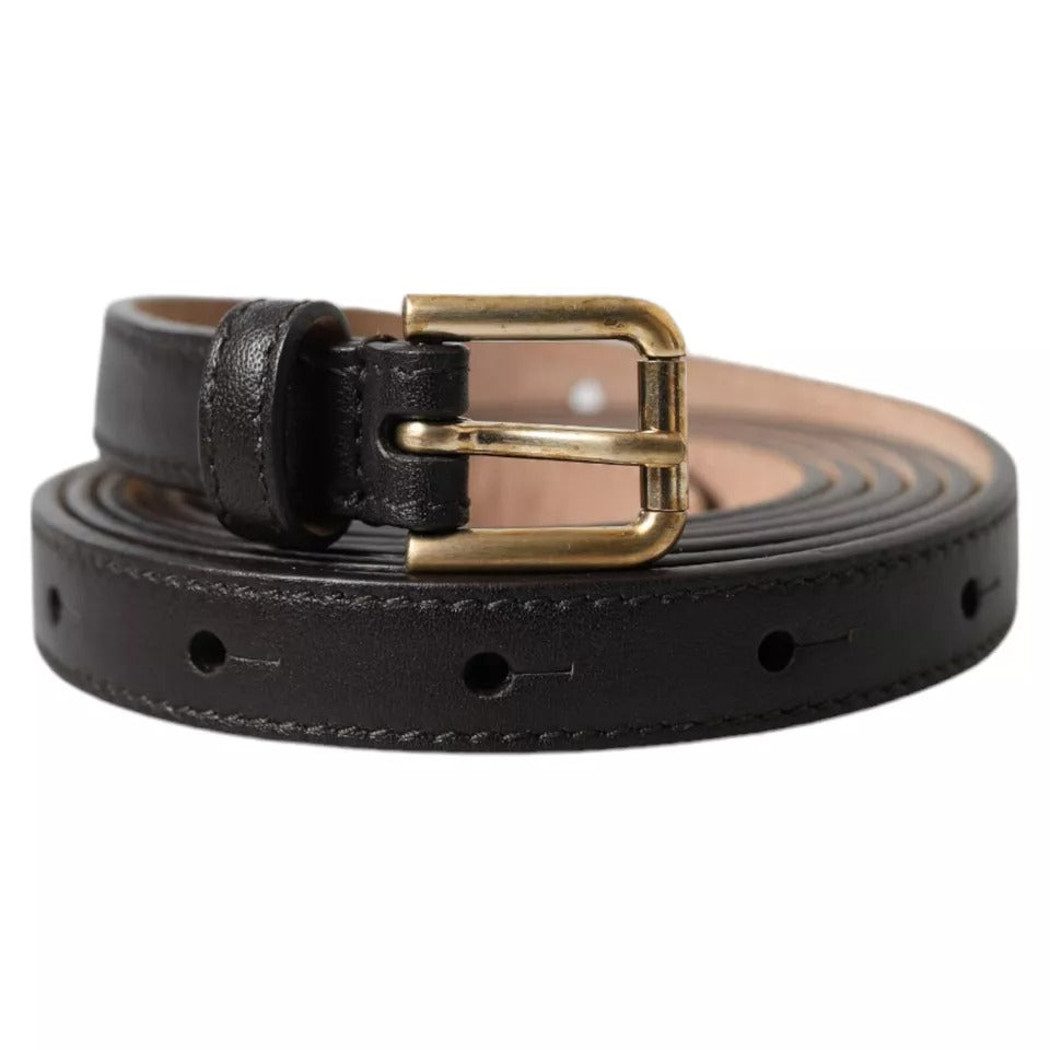 Dolce & Gabbana Dark Brown Leather Gold Metal Buckle Women Belt - KALAJ