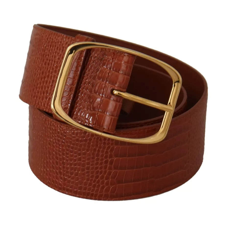 Dolce & Gabbana Brown Wide Waist Design Leather Gold Metal Buckle Belt - KALAJ