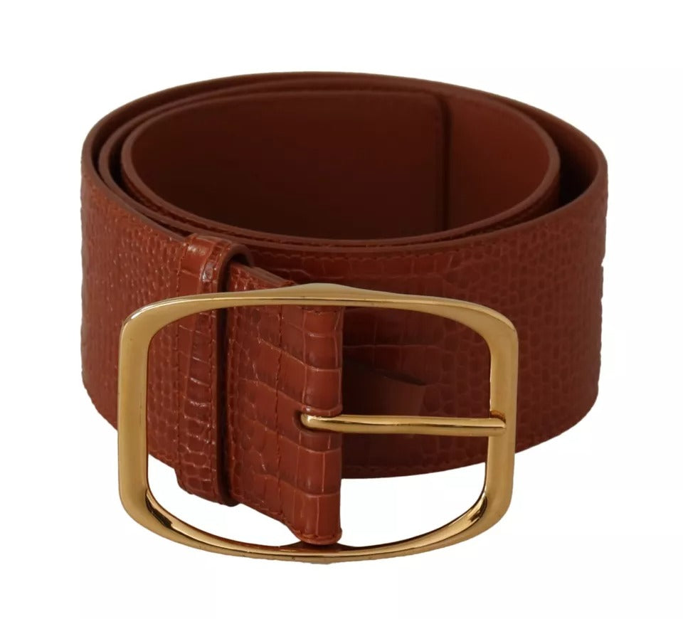 Dolce & Gabbana Brown Wide Waist Design Leather Gold Metal Buckle Belt - KALAJ