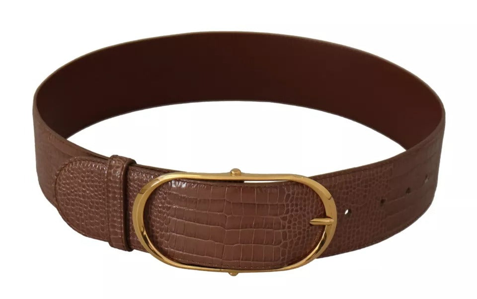 Dolce & Gabbana Brown Wide Waist Leather Gold Oval Metal Buckle Belt - KALAJ