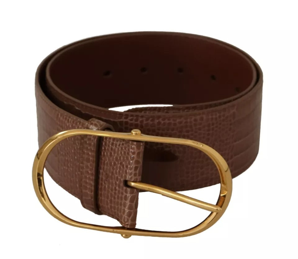 Dolce & Gabbana Brown Wide Waist Leather Gold Oval Metal Buckle Belt - KALAJ