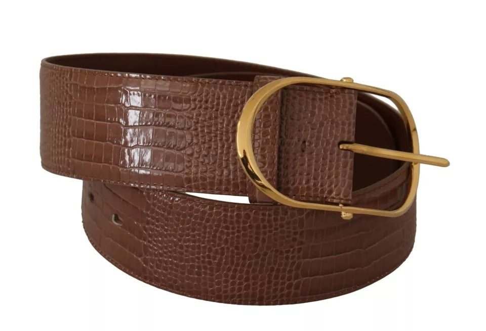 Dolce & Gabbana Brown Wide Waist Leather Gold Oval Metal Buckle Belt - KALAJ