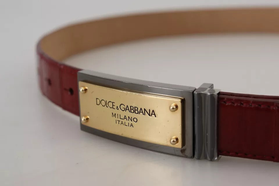 Dolce & Gabbana Brown Leather Gold Engraved Metal Buckle Belt - KALAJ