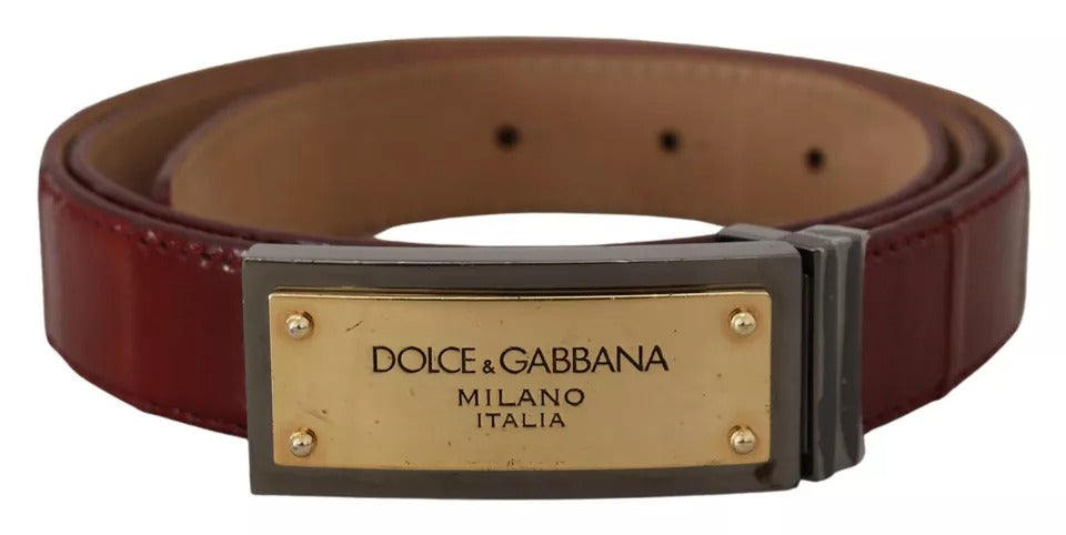 Dolce & Gabbana Brown Leather Gold Engraved Metal Buckle Belt - KALAJ