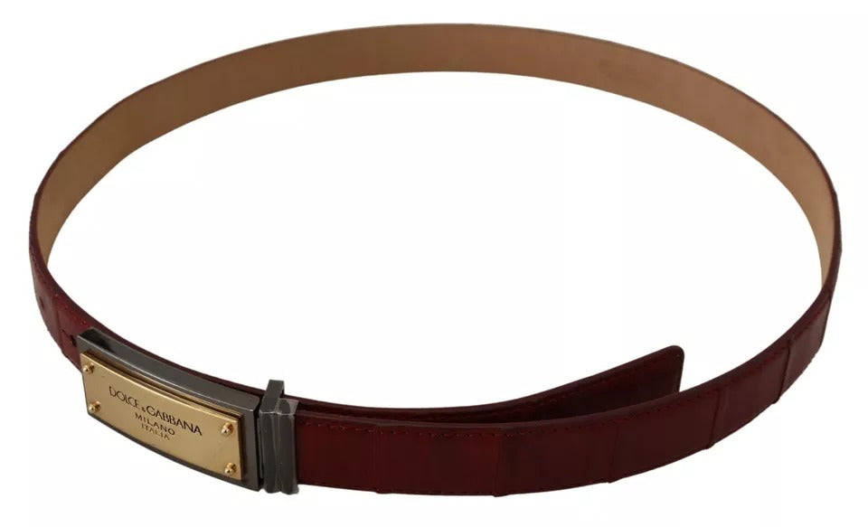 Dolce & Gabbana Brown Leather Gold Engraved Metal Buckle Belt - KALAJ