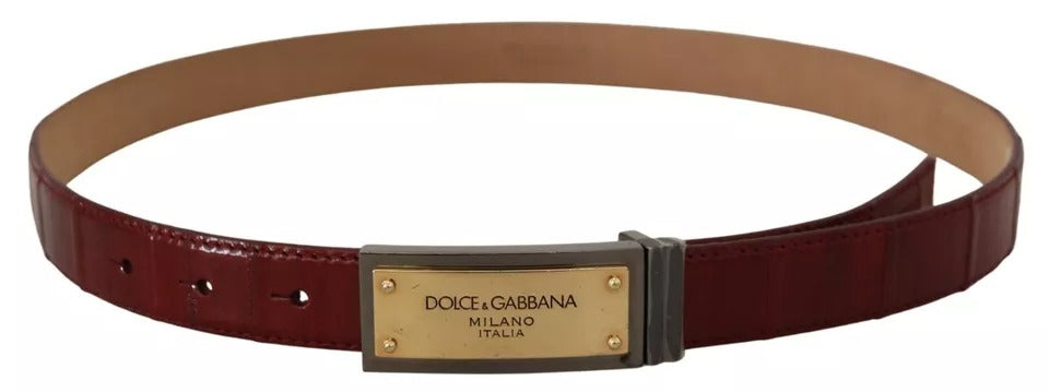 Dolce & Gabbana Brown Leather Gold Engraved Metal Buckle Belt - KALAJ