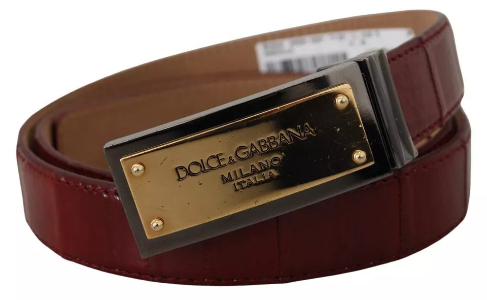 Dolce & Gabbana Brown Leather Gold Engraved Metal Buckle Belt - KALAJ