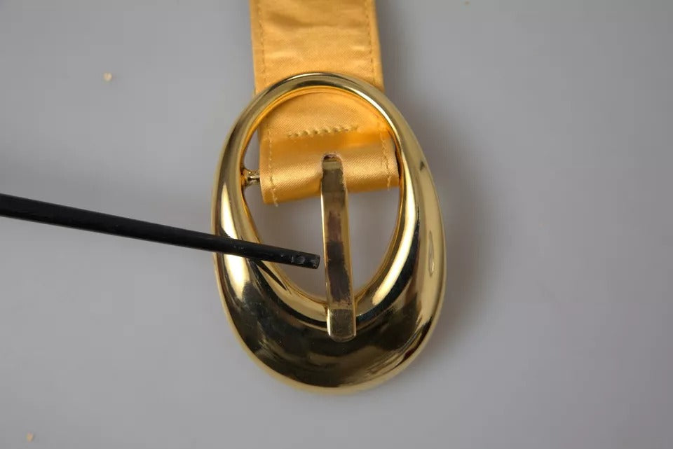 Dolce & Gabbana Gold Satin Leather Oval Metal Buckle Belt - KALAJ