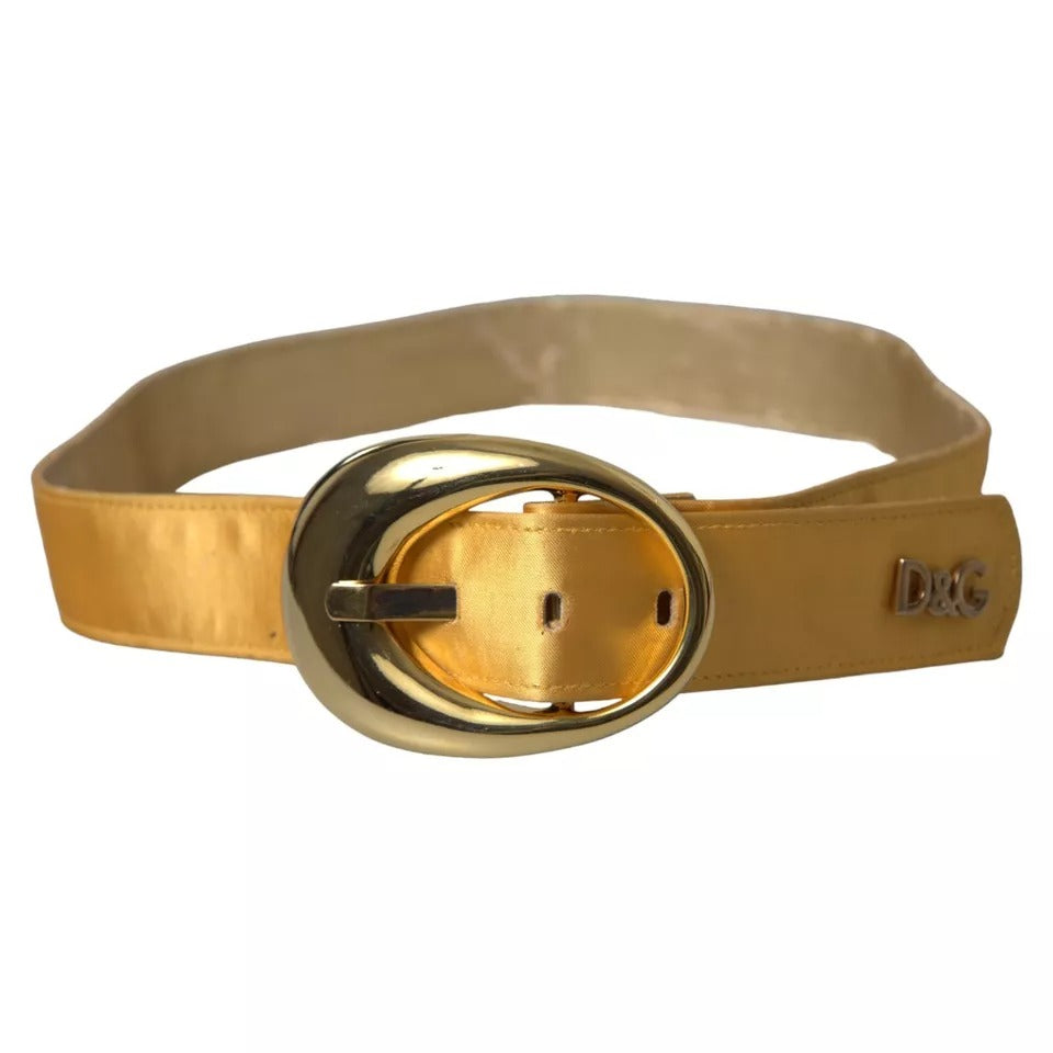 Dolce & Gabbana Gold Satin Leather Oval Metal Buckle Belt - KALAJ