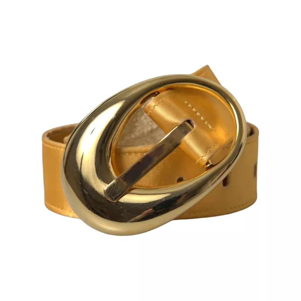 Dolce & Gabbana Gold Satin Leather Oval Metal Buckle Belt - KALAJ