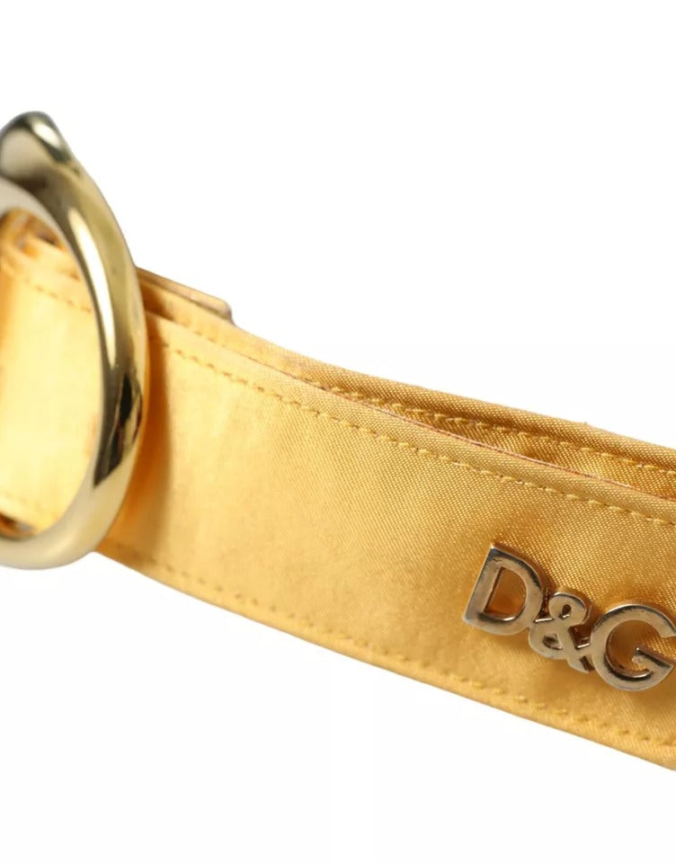 Dolce & Gabbana Gold Satin Leather Oval Metal Buckle Belt - KALAJ