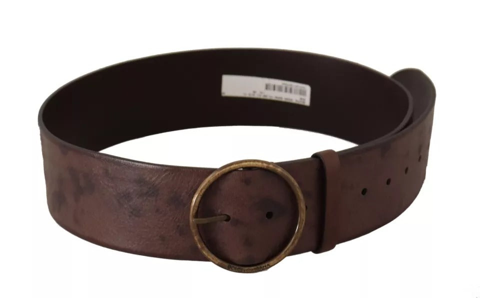 Dolce & Gabbana Dark Brown Wide Calf Leather Logo Round Buckle Belt - KALAJ