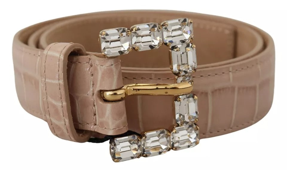 Dolce & Gabbana Beige Leather Crystal Buckle Women Belt - KALAJ