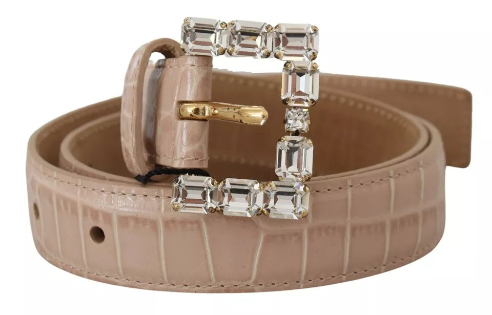 Dolce & Gabbana Beige Leather Crystal Buckle Women Belt - KALAJ