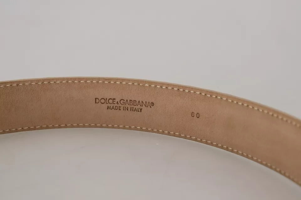 Dolce & Gabbana Beige Leather Crystal Buckle Women Belt - KALAJ