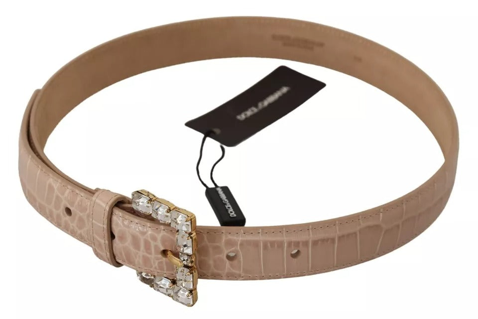 Dolce & Gabbana Beige Leather Crystal Buckle Women Belt - KALAJ