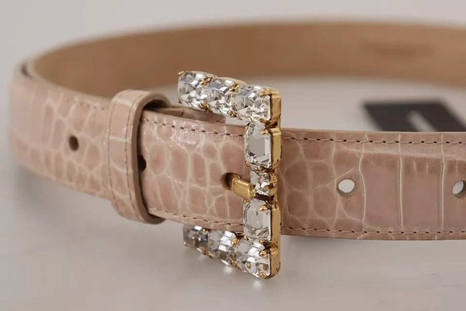 Dolce & Gabbana Beige Leather Crystal Buckle Women Belt - KALAJ