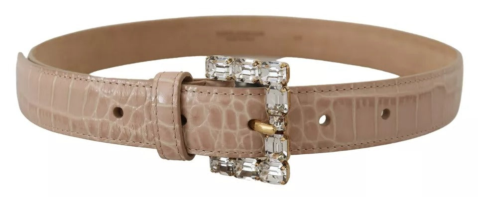 Dolce & Gabbana Beige Leather Crystal Buckle Women Belt - KALAJ