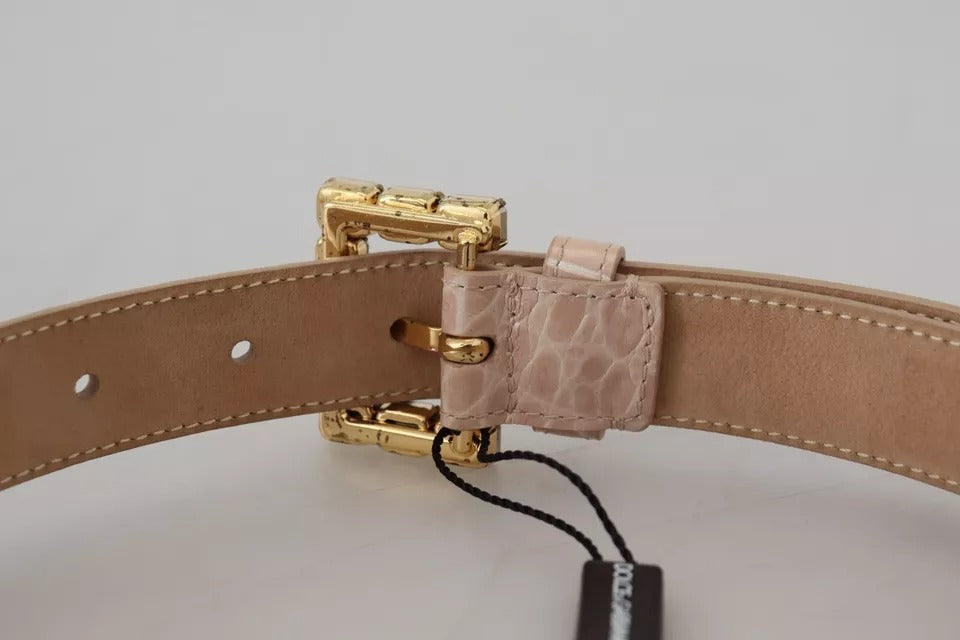 Dolce & Gabbana Beige Leather Crystal Buckle Women Belt - KALAJ