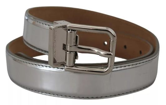 Dolce & Gabbana Silver Leather Metal Buckle Belt - KALAJ