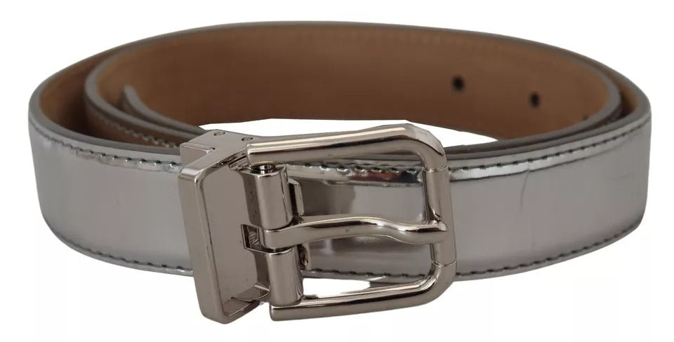 Dolce & Gabbana Silver Leather Metal Buckle Belt - KALAJ