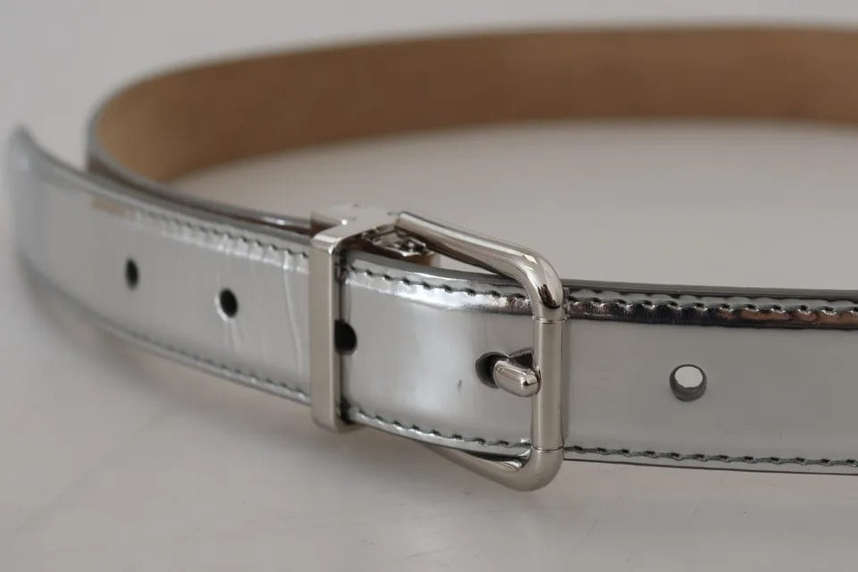 Dolce & Gabbana Silver Leather Metal Buckle Belt - KALAJ